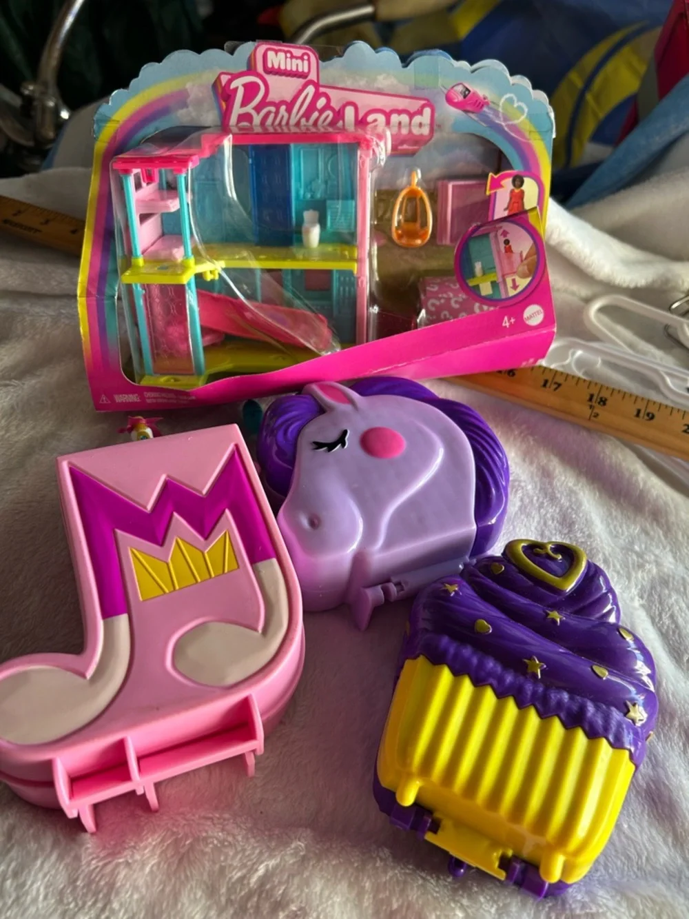 Barbie Mini Playset with doll two Polly pocket lands no dolls and mlp with pony.